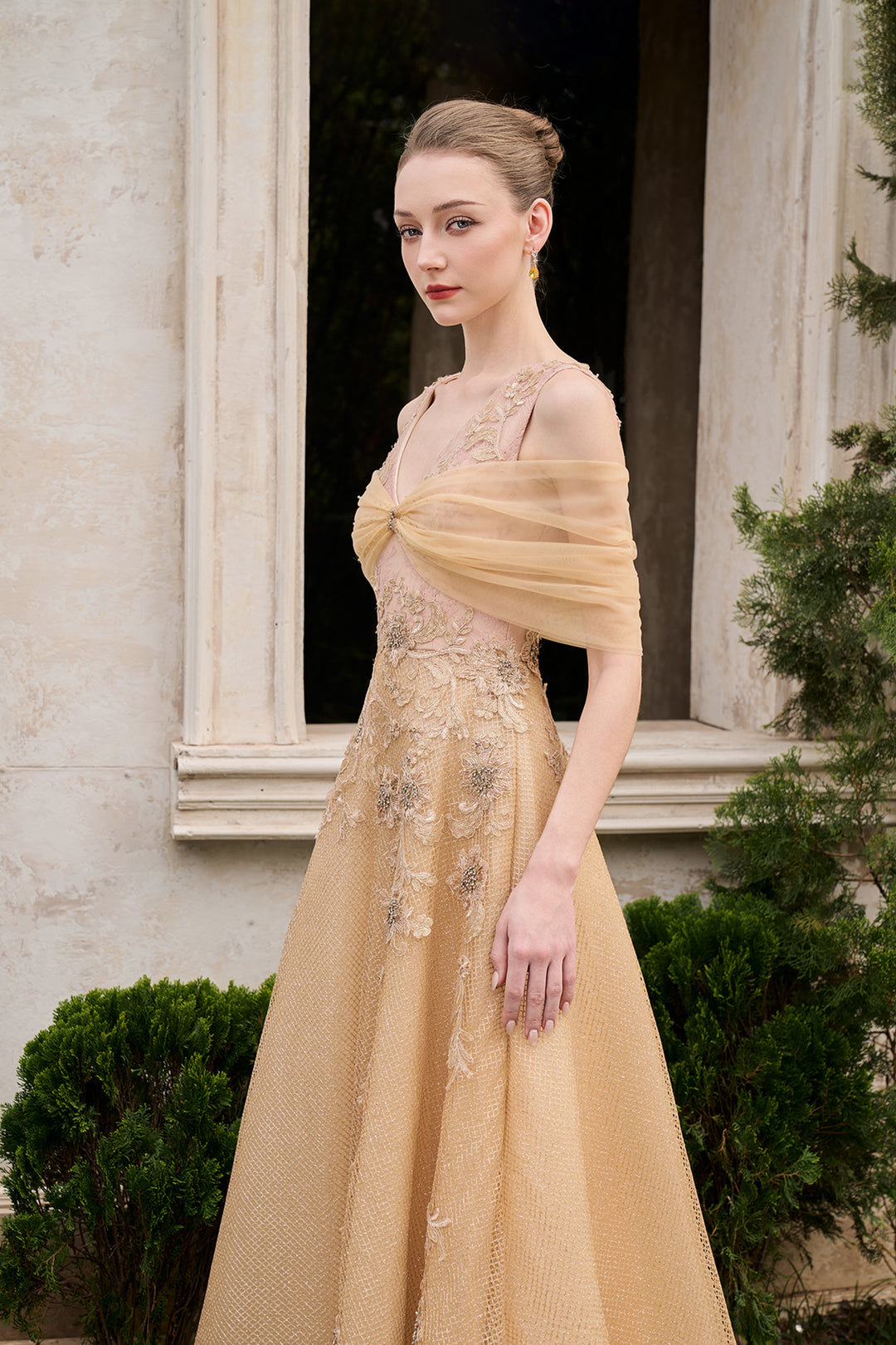 Strappy With See-Through Mesh Shoulder Dress