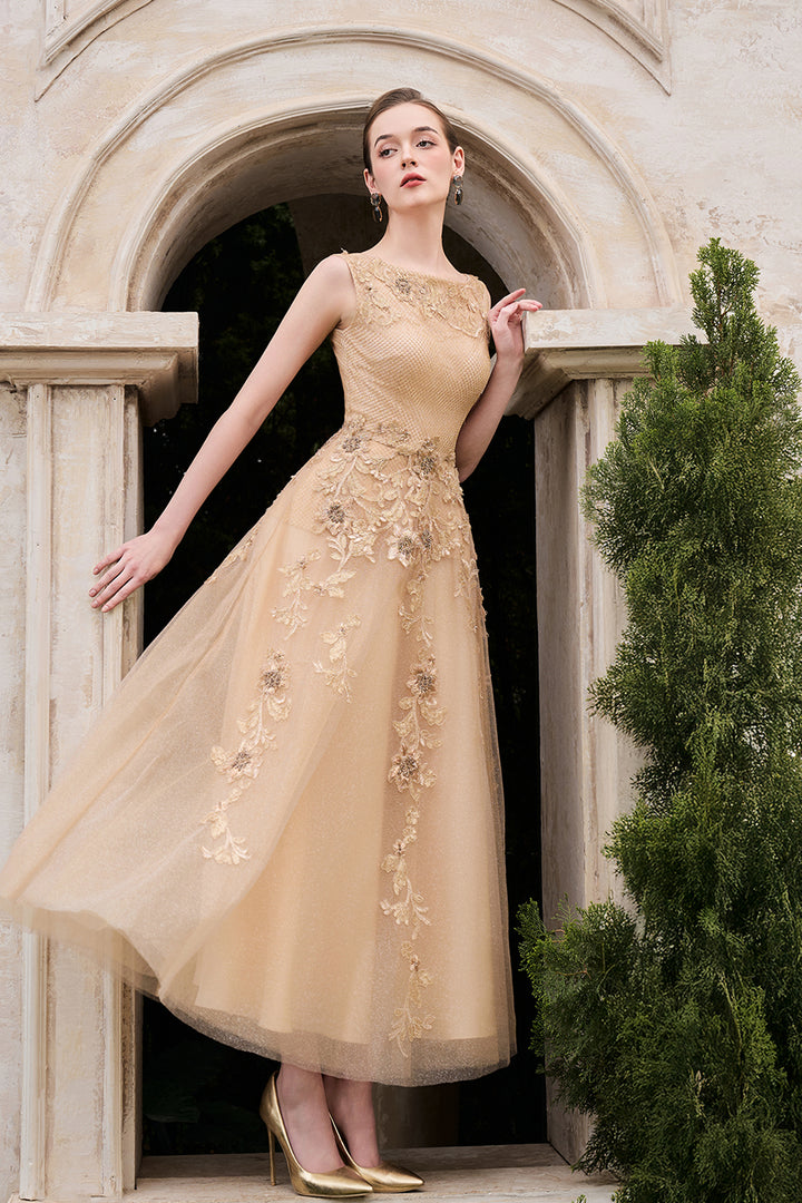 Sleeveless Boat Neck Draped A-Line Dress