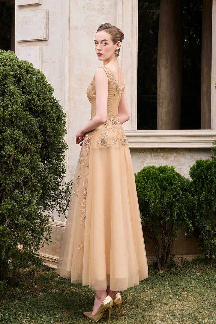 Sleeveless Boat Neck Draped A-Line Dress