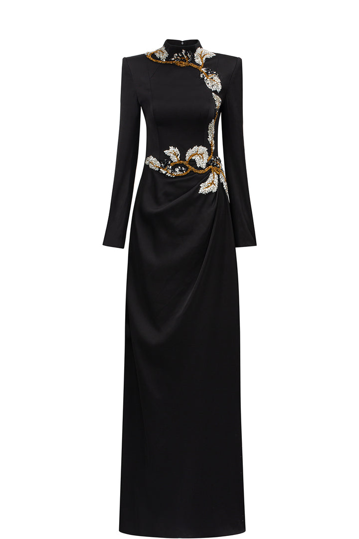 High Neckline Long Sleeve Floral Dress