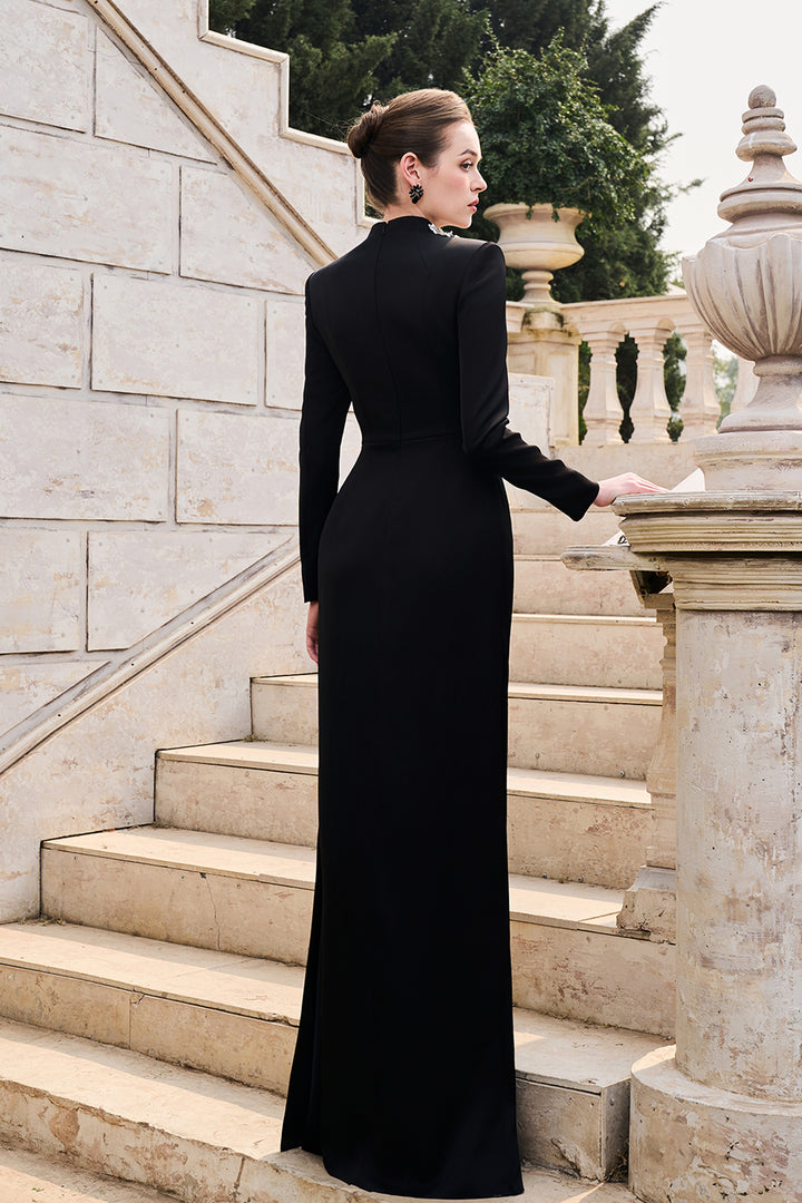 High Neckline Long Sleeve Floral Dress