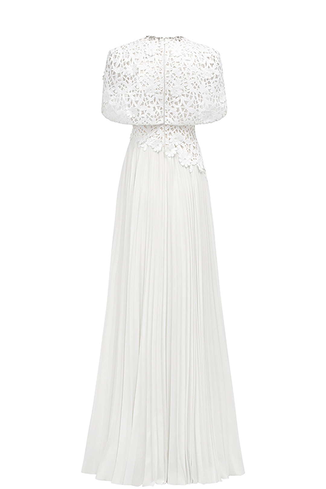 Short Cape Sleeve Floral Lace Pleated Dress