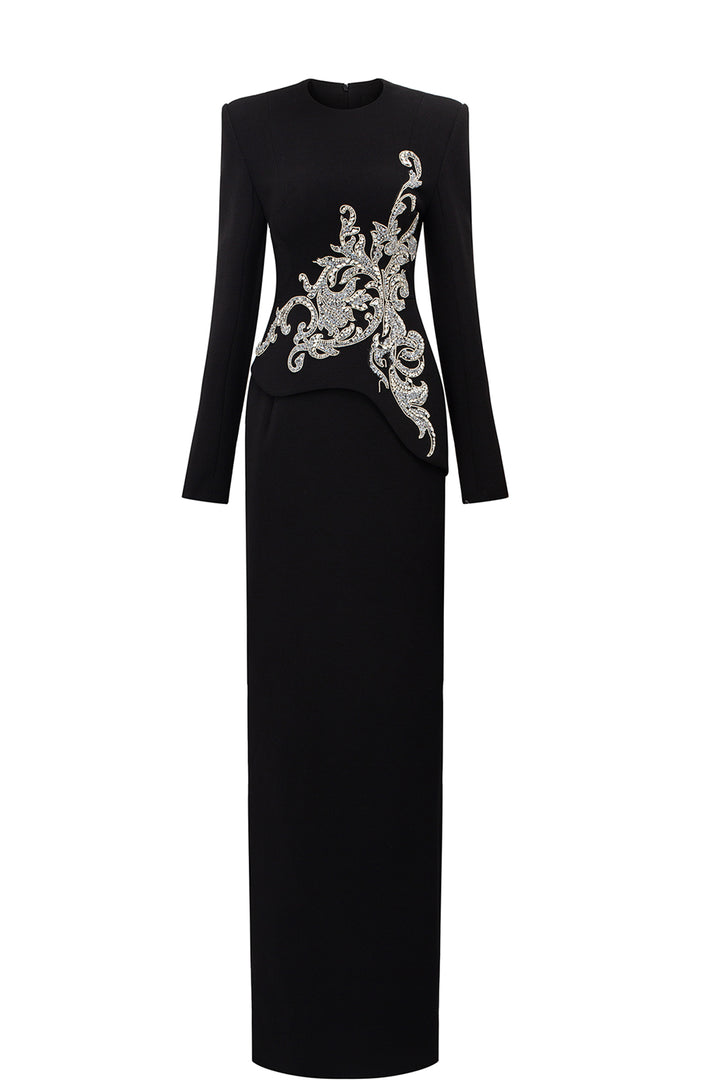 Side Crystal-Embellished Floor Length Dress