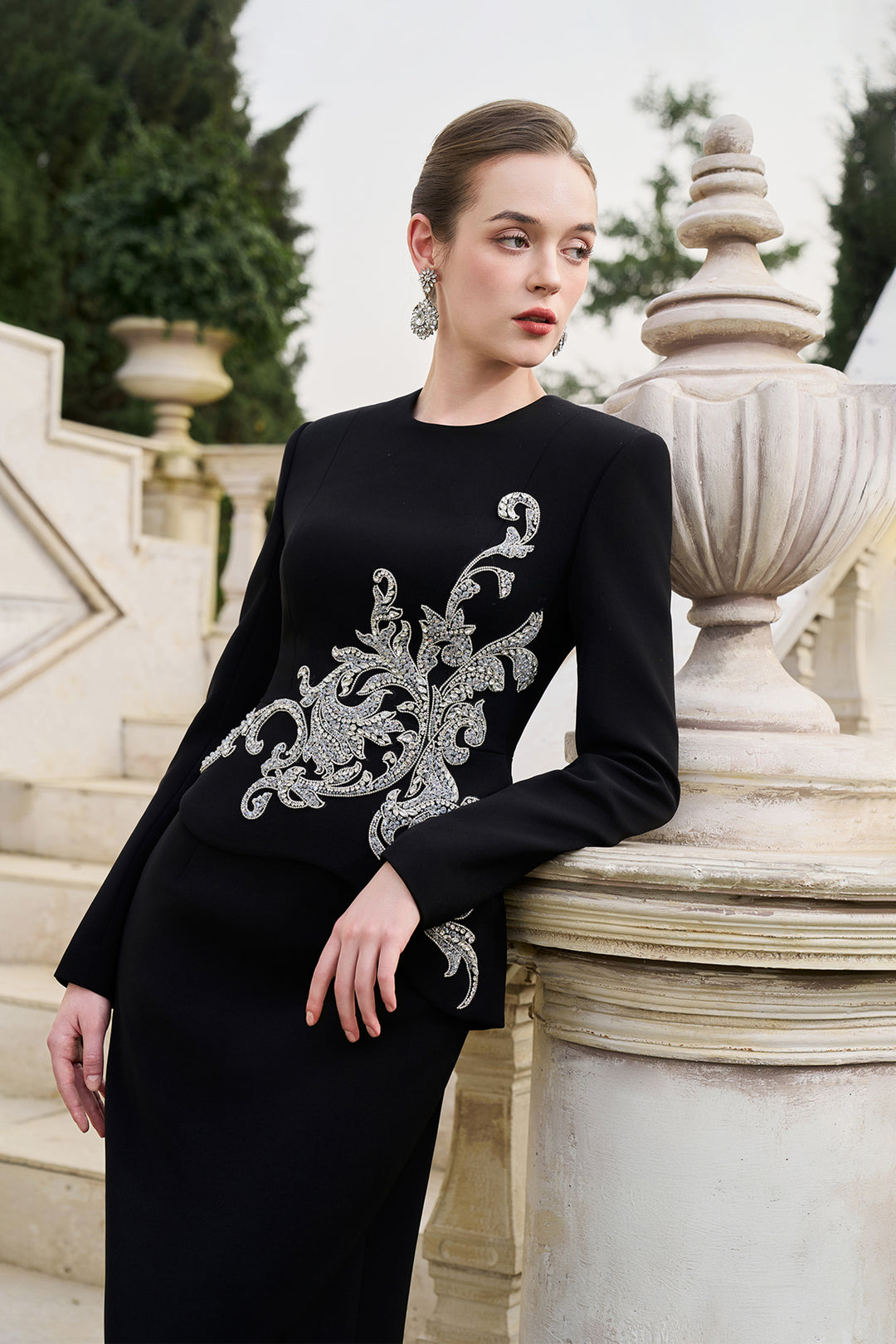 Side Crystal-Embellished Floor Length Dress