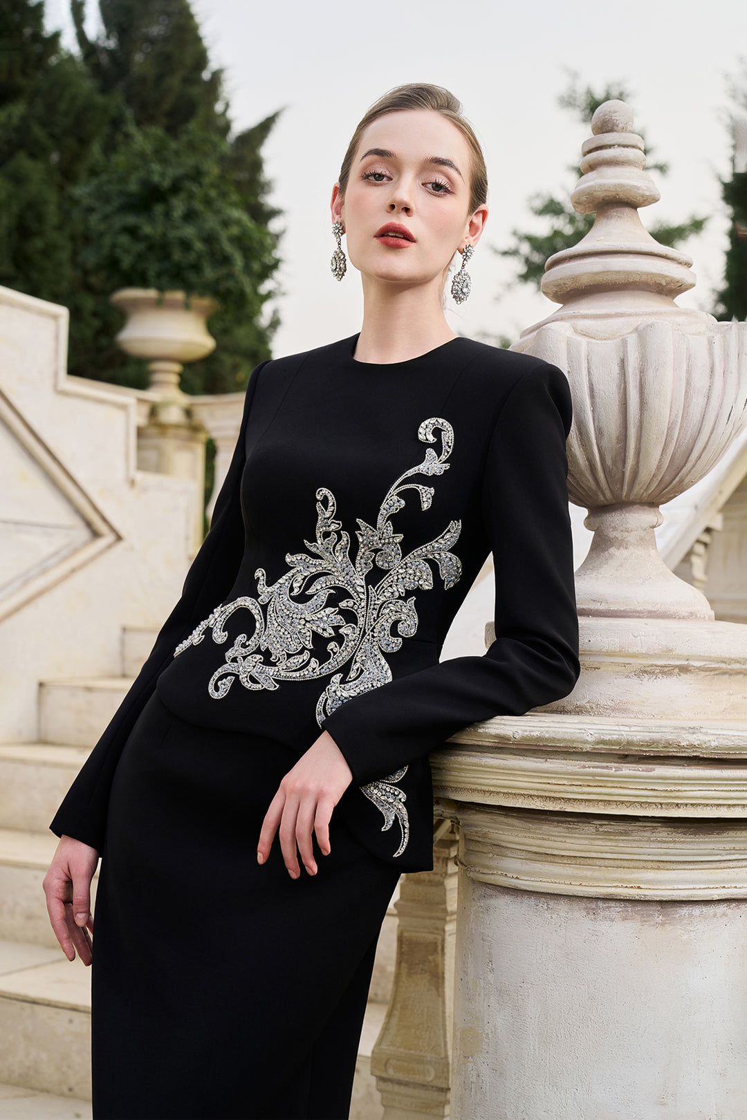 Side Crystal-Embellished Floor Length Dress