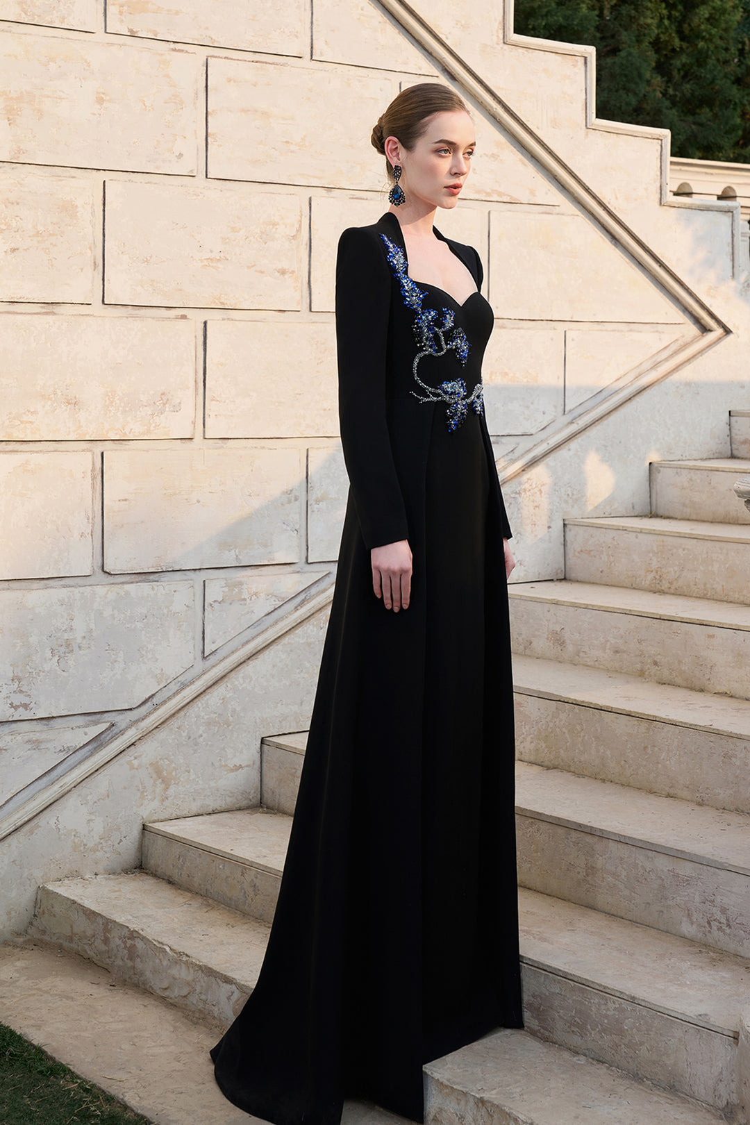 3D Embellished Anne Queen Neckline A-line Dress