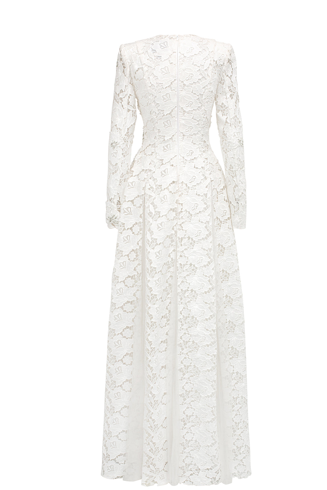 Floral Lace Long Sleeve Flared A-line Dress