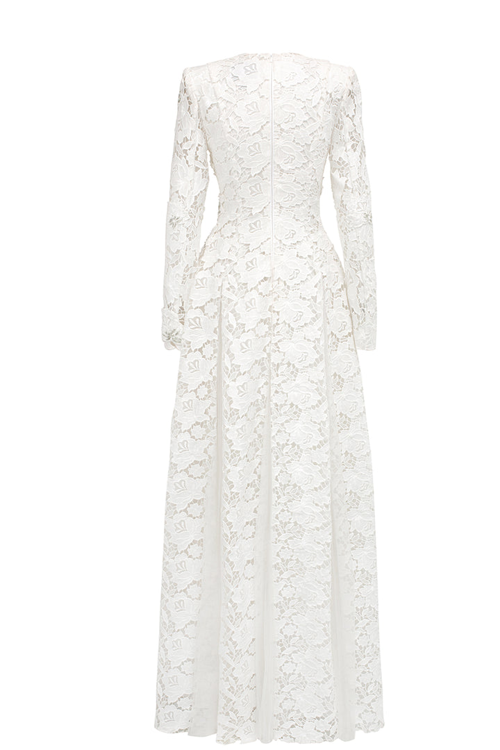 Floral Lace Long Sleeve Flared A-line Dress