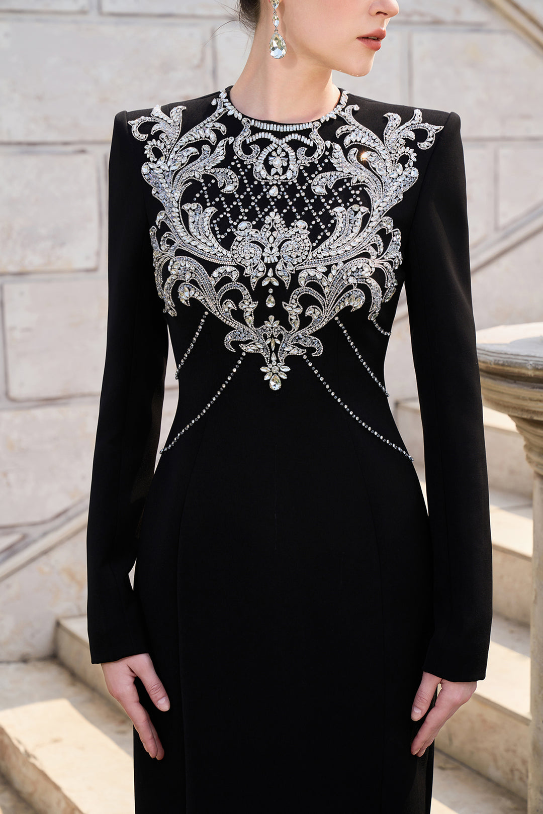 Classy Crystal-Embellished Straight Dress