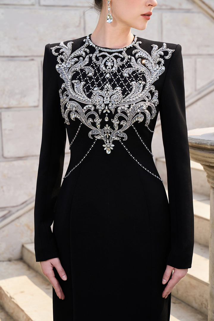 Classy Crystal-Embellished Straight Dress