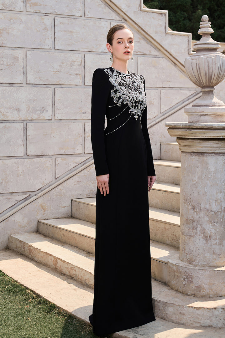 Classy Crystal-Embellished Straight Dress