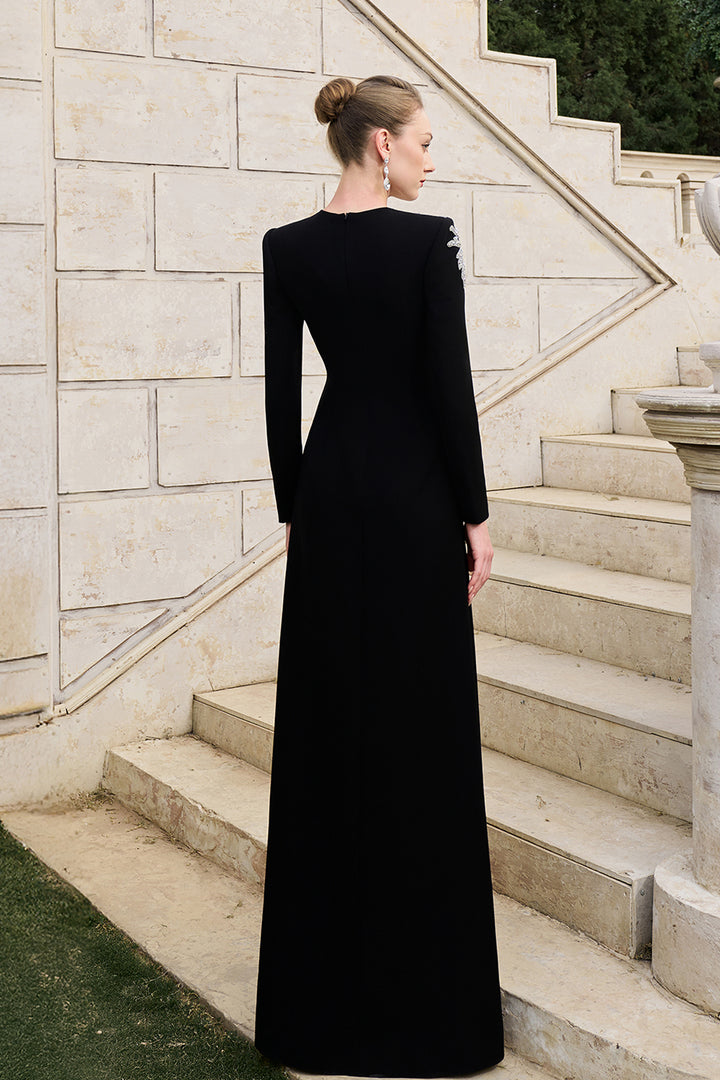 Crystal-Embellished Long Sleeve Dress