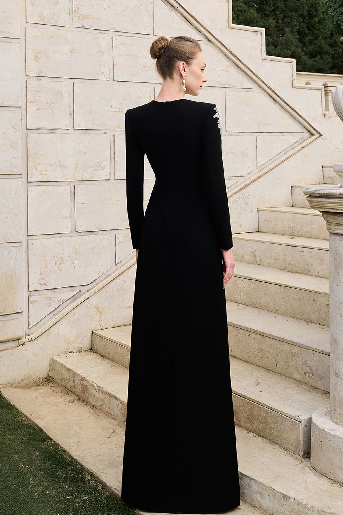Crystal-Embellished Long Sleeve Dress Black / FR 46 Crystal-Embellished Long Sleeve Dress Black / FR 46
