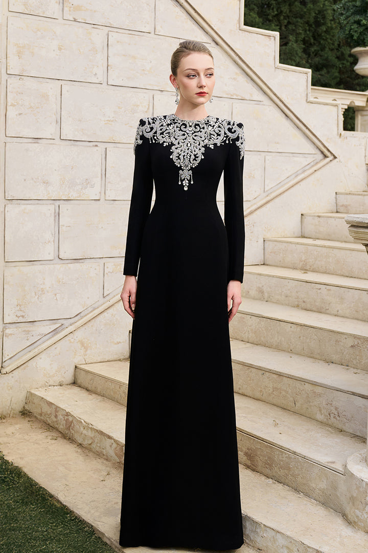 Crystal-Embellished Long Sleeve Dress