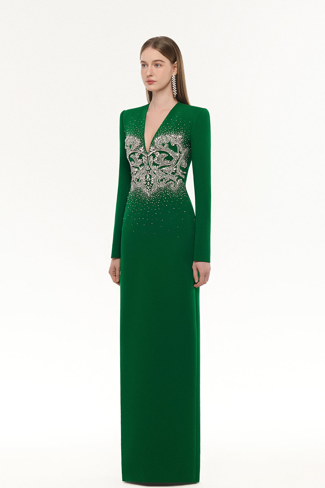 Deep V-Neckline Crystal-Embellished Dress