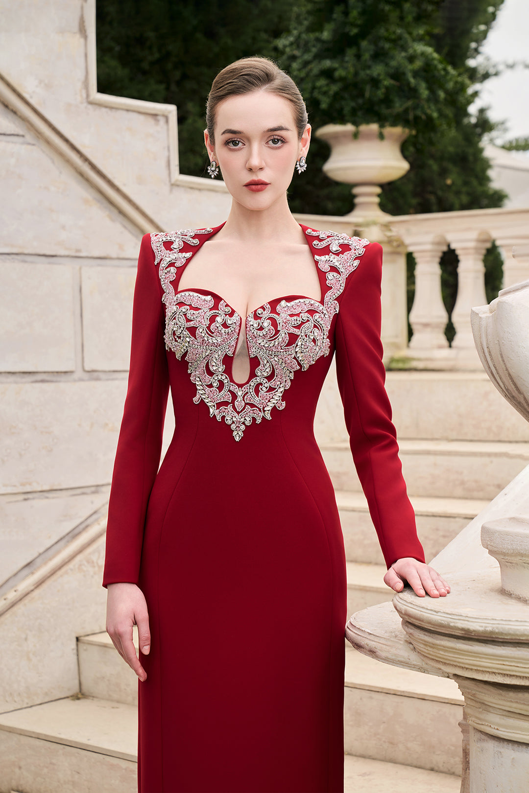 chest cut dress Draped Narrow Form Evening Dresses with Chest Decollete