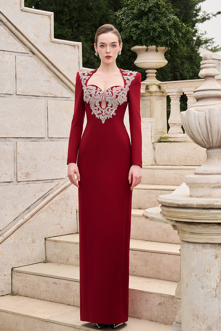 Trapezoid Neckline Tear-Drop Cut-Out Chest Dress