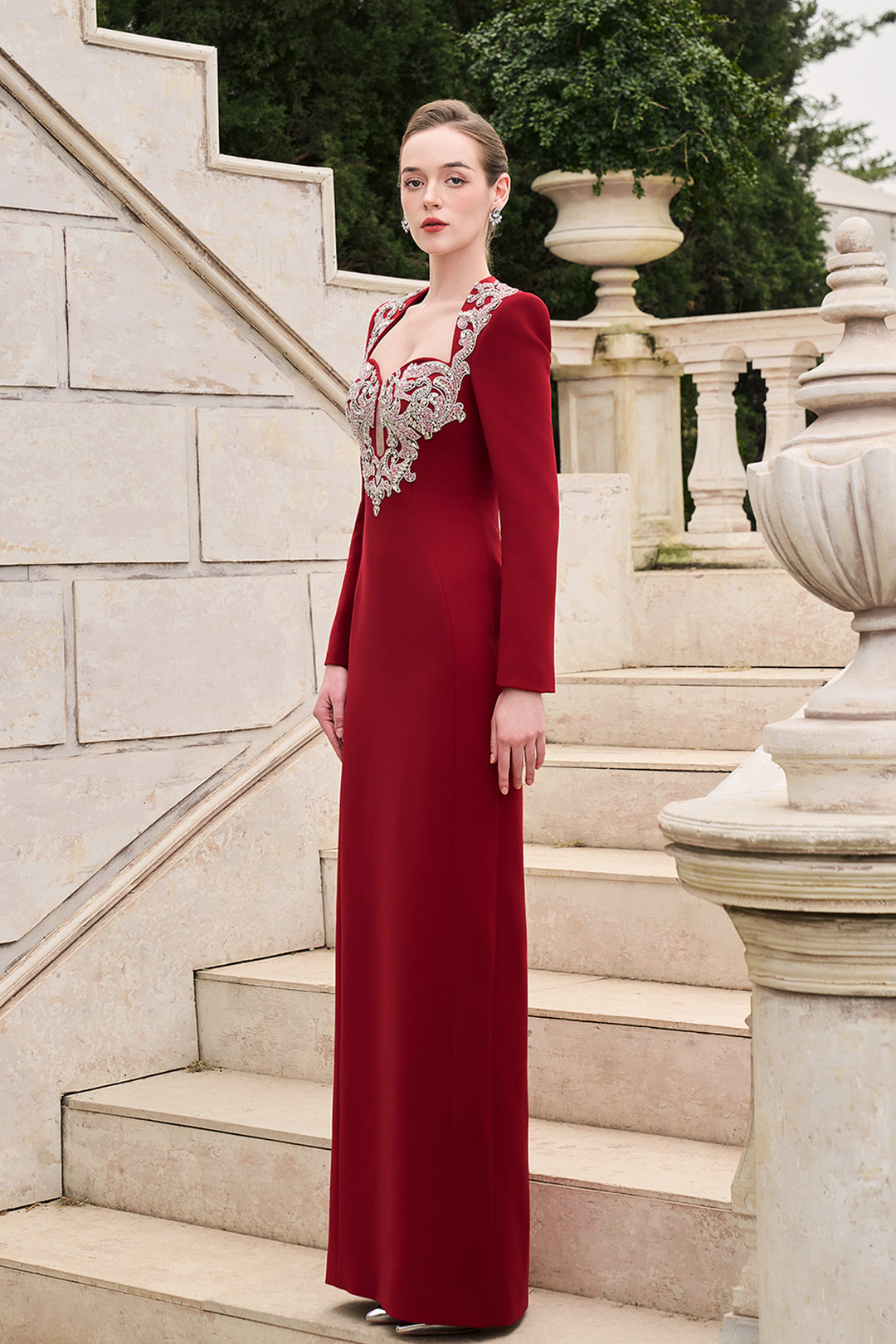 Trapezoid Neckline Tear-Drop Cut-Out Chest Dress