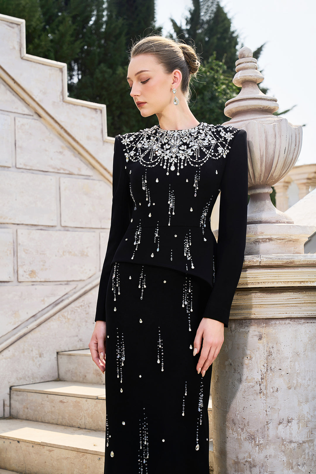 Rainfall Crystal-Embellished Light A-line Dress
