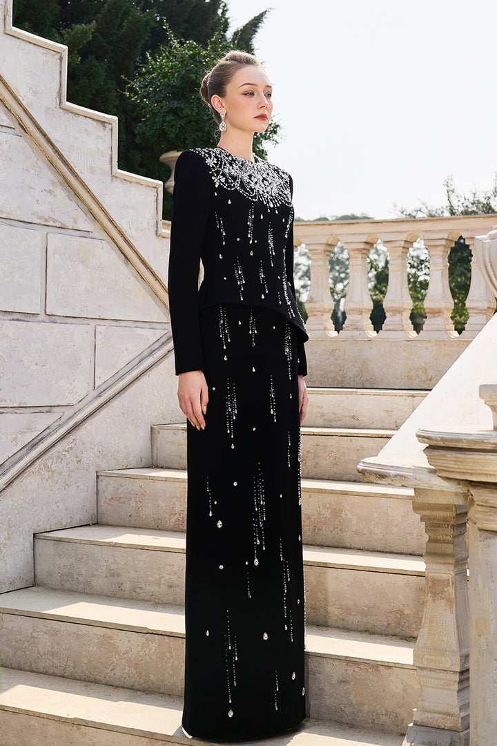 Rainfall Crystal-Embellished Light A-line Dress