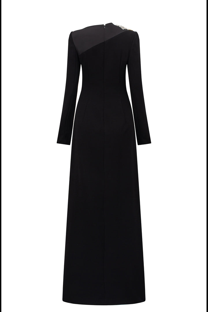 Diagonal Neckline With Floral-Embellished Dress