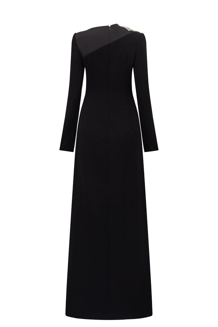 Diagonal Neckline With Floral-Embellished Dress