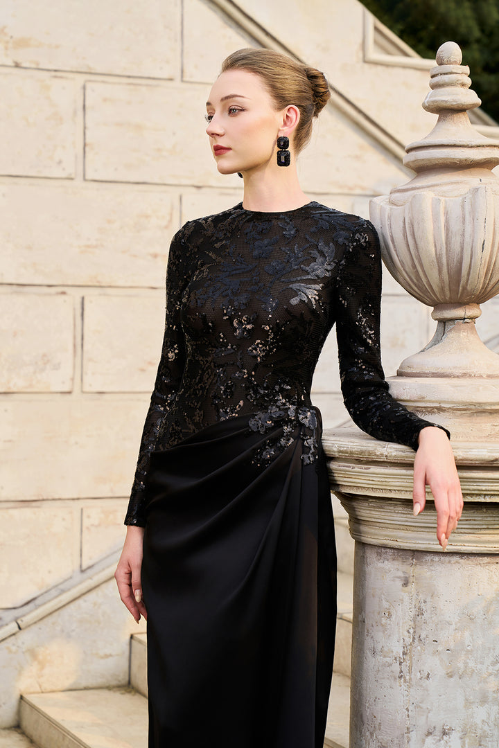See-Through Lace Sequin Pattern Dress