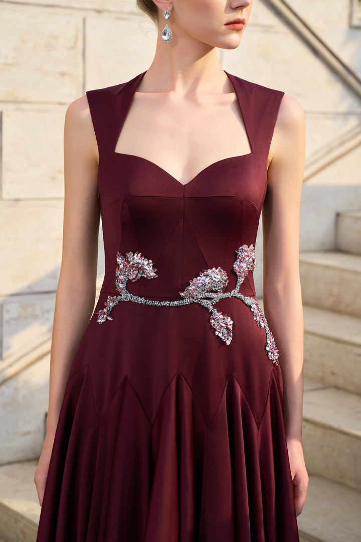 Strappy Anne Queen Neckline Gathered A-line Dress