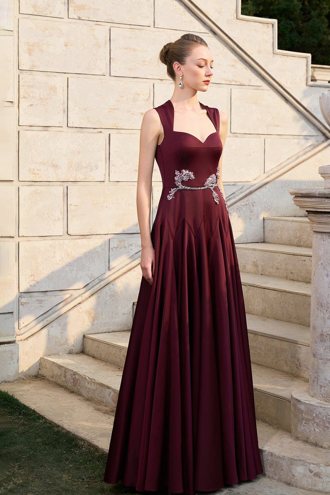 Strappy Anne Queen Neckline Gathered A-line Dress