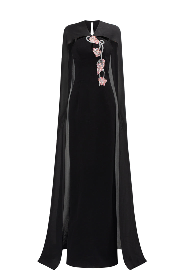 Long Back Cape With Open Chest Dress