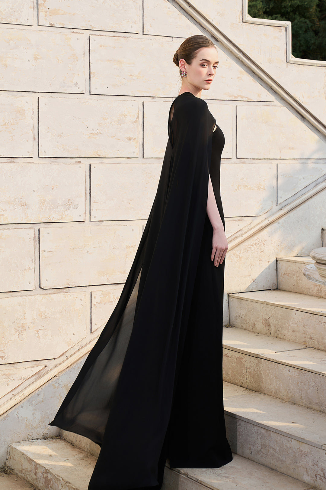 Long Back Cape With Open Chest Dress Black / FR 50 Long Back Cape With Open Chest Dress Black / FR 50