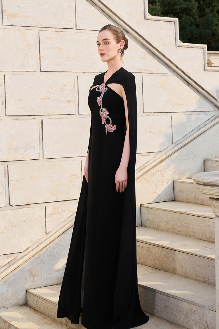 Long Back Cape With Open Chest Dress