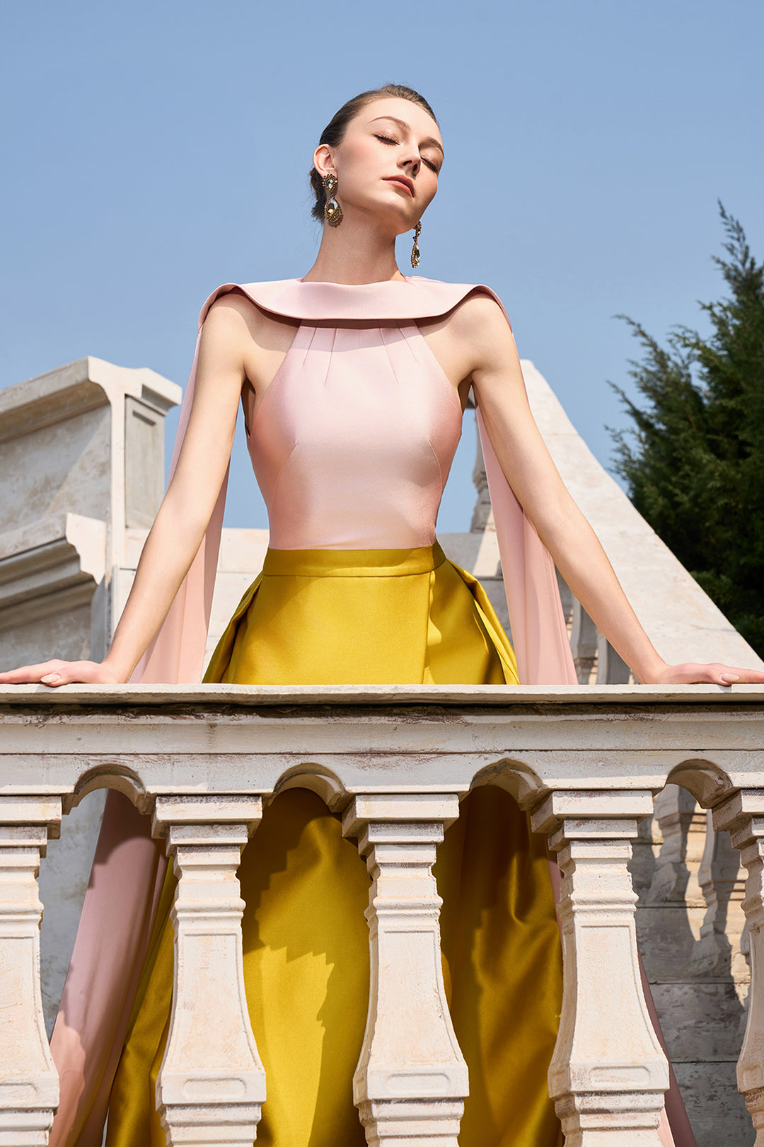 Sleeveless With Long Back Flap Neckline Dress