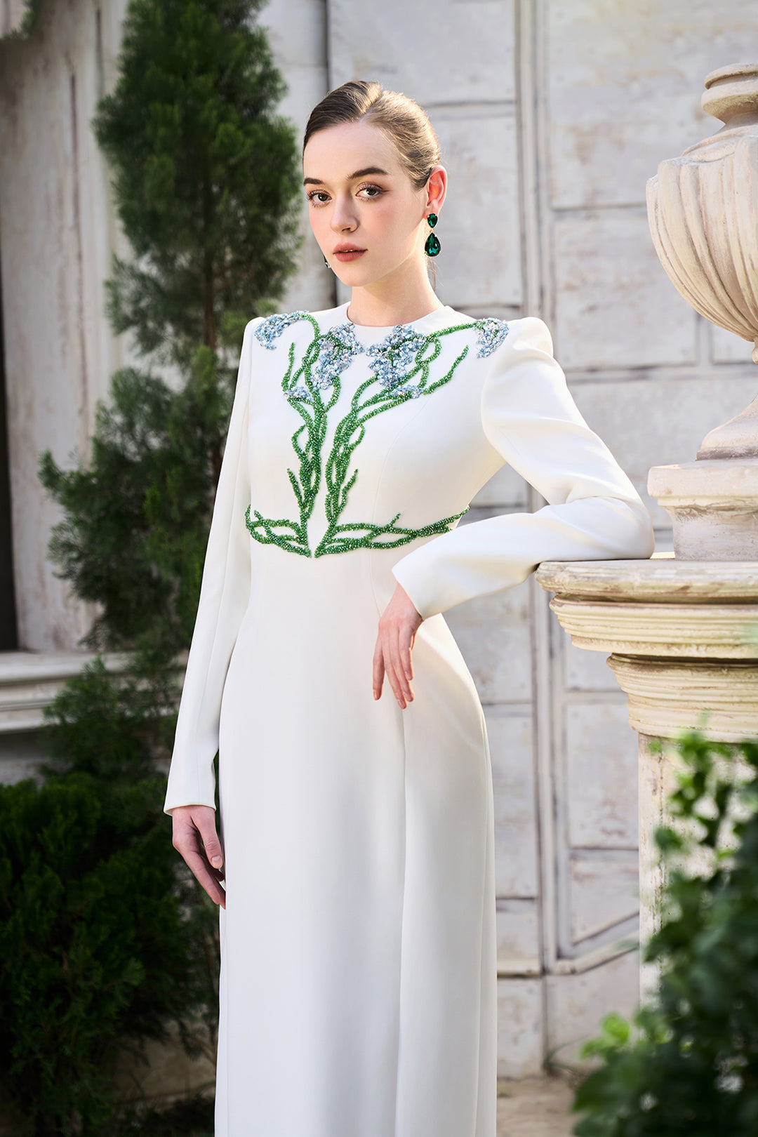 Asymmetric Crystal-Embellished Light A-line Dress