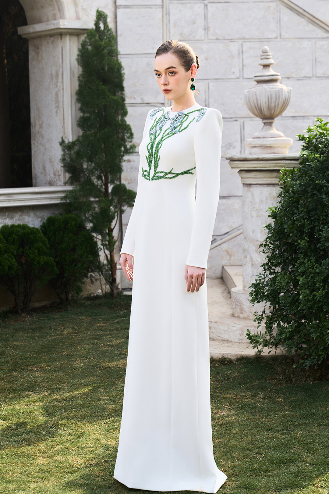 Asymmetric Crystal-Embellished Light A-line Dress