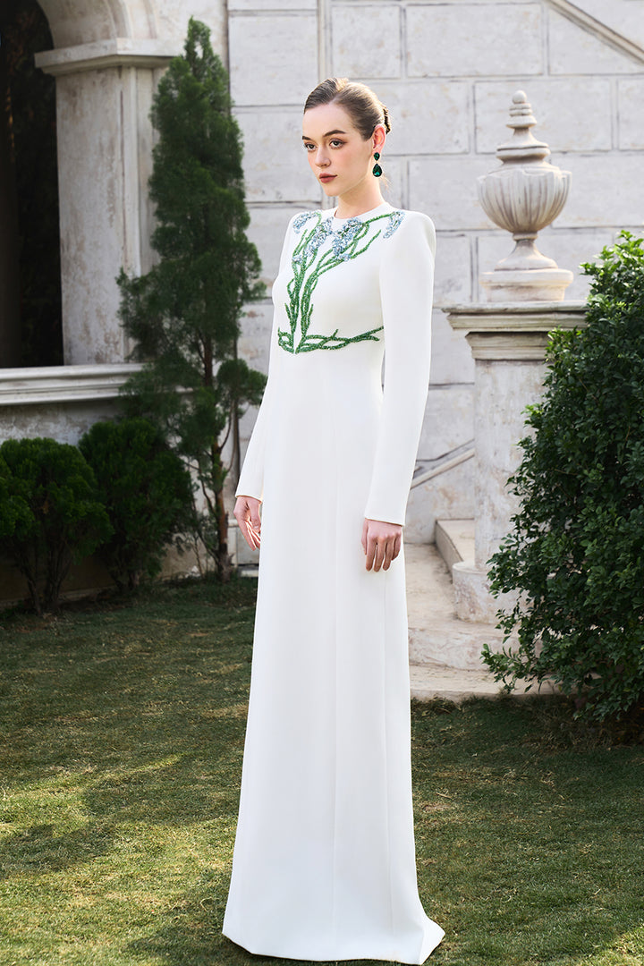 Asymmetric Crystal-Embellished Light A-line Dress