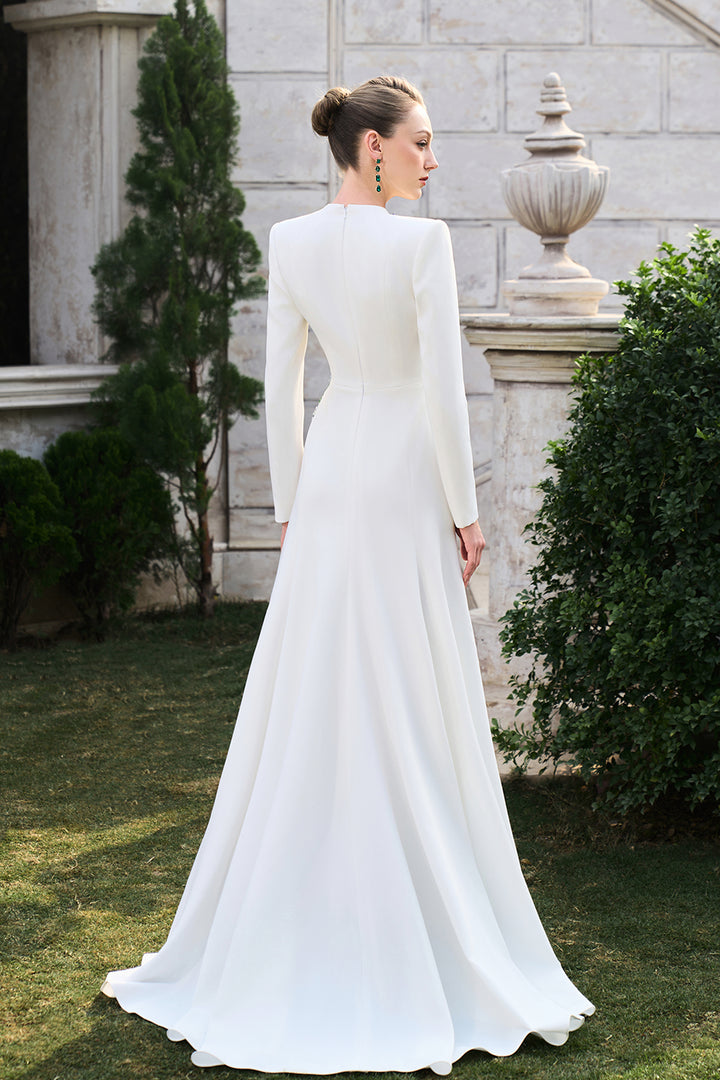 Double Crystal-Embellished Deep V-Neck Dress