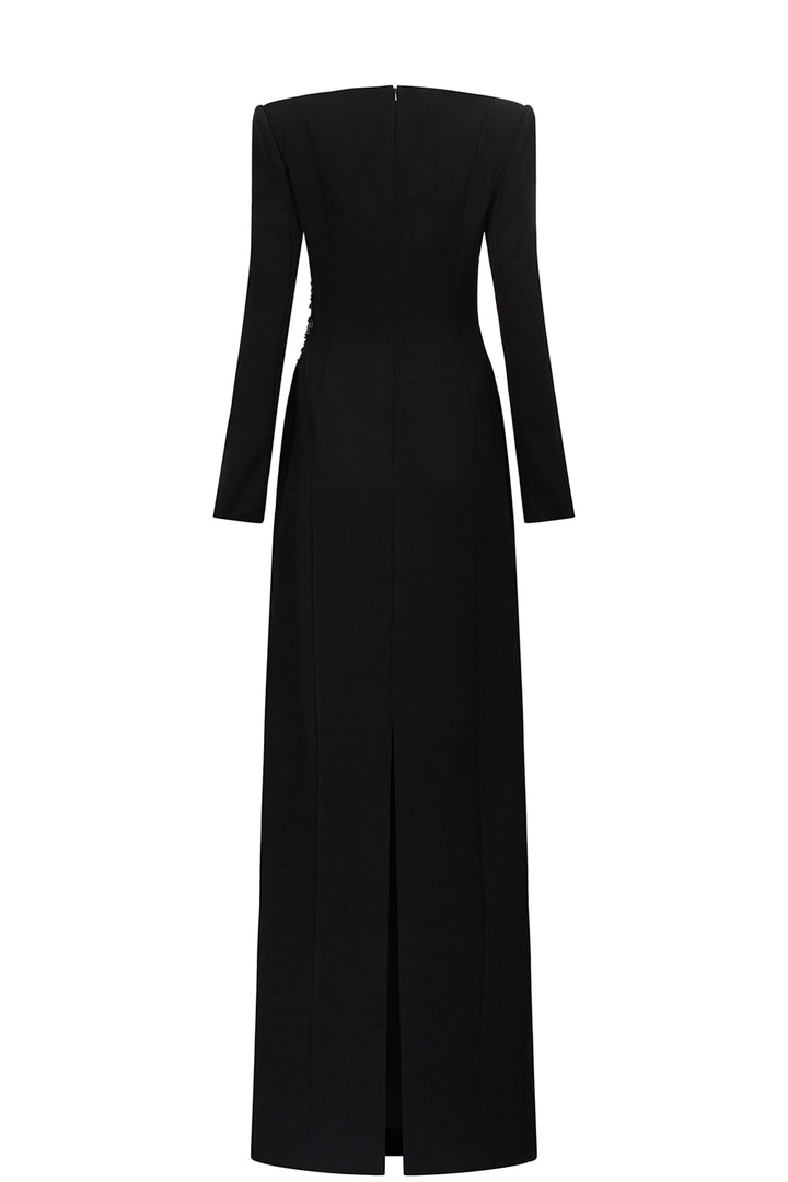 Boat Neckline Floral Embroidered A-Line Dress