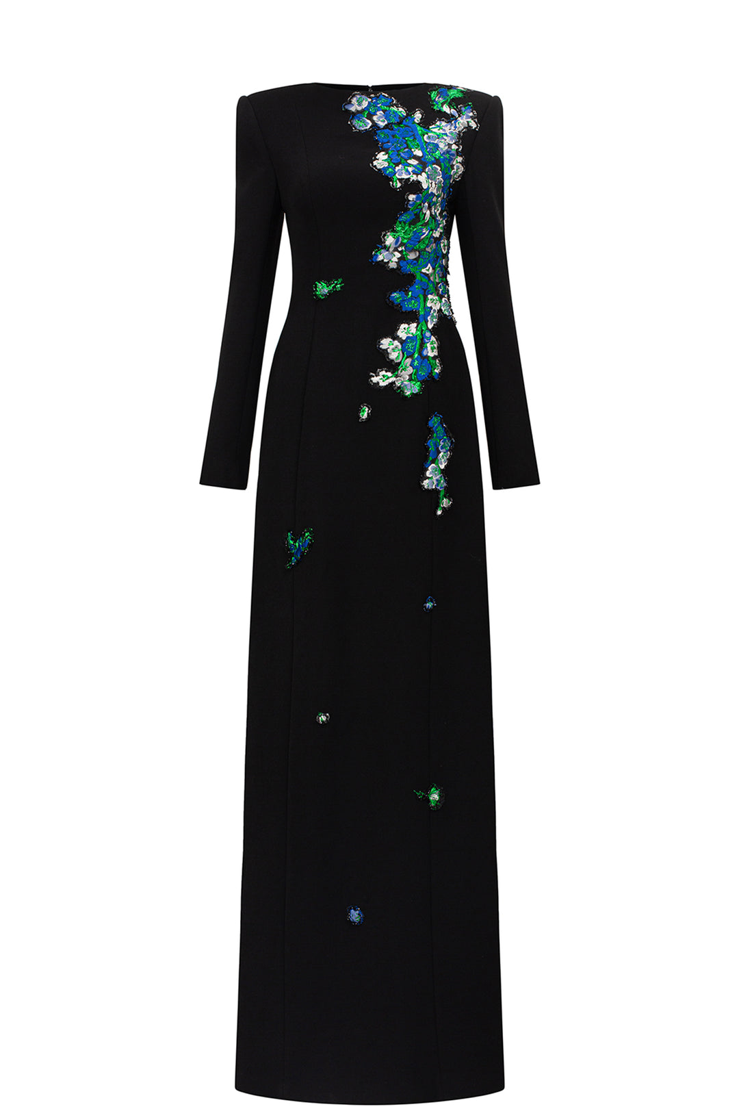 Boat Neckline Floral Embroidered A-Line Dress