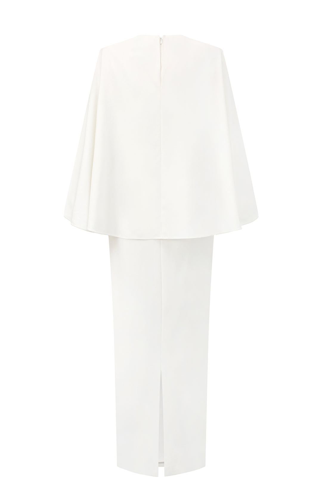 Wavy Cape Sleeve With Asymmetric Crystal-Embellished Midi Dress