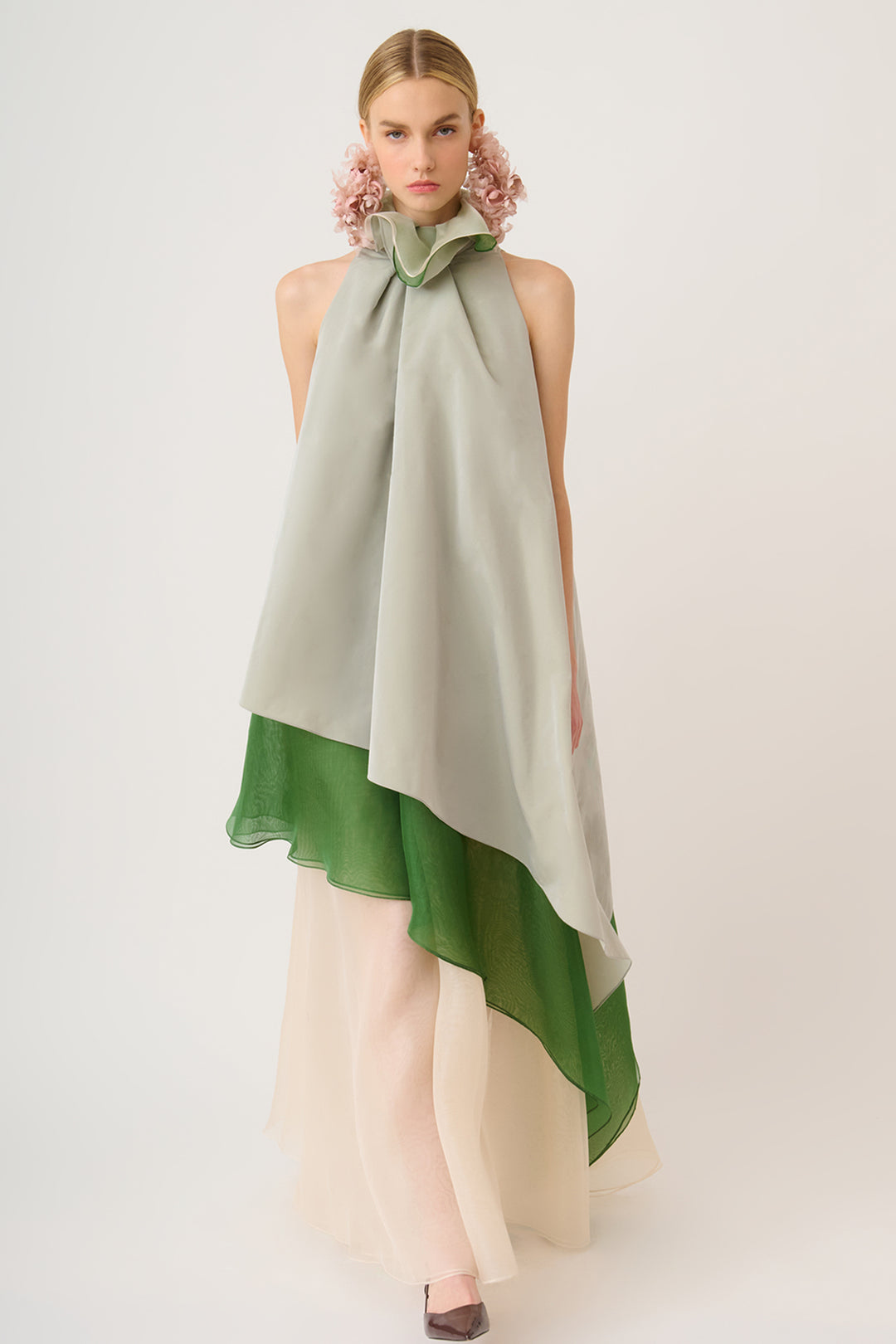 Asymmetrical Long Dress with Layers Green / FR 38