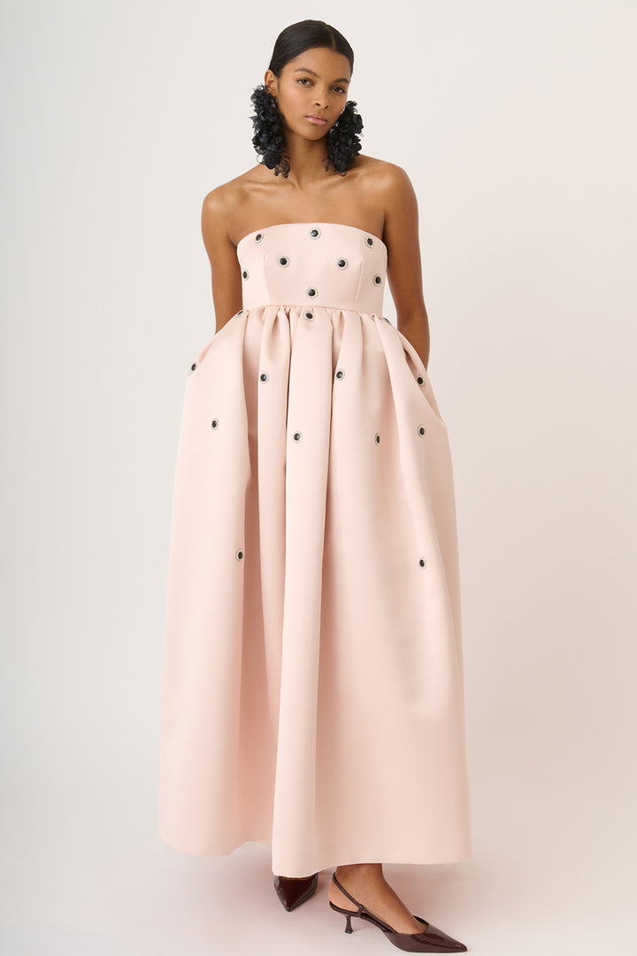 Strapless Satin Midi Dress