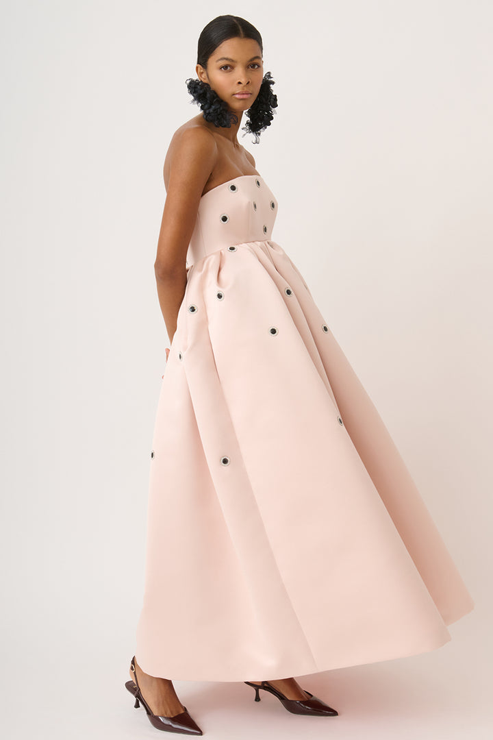 Strapless Satin Midi Dress