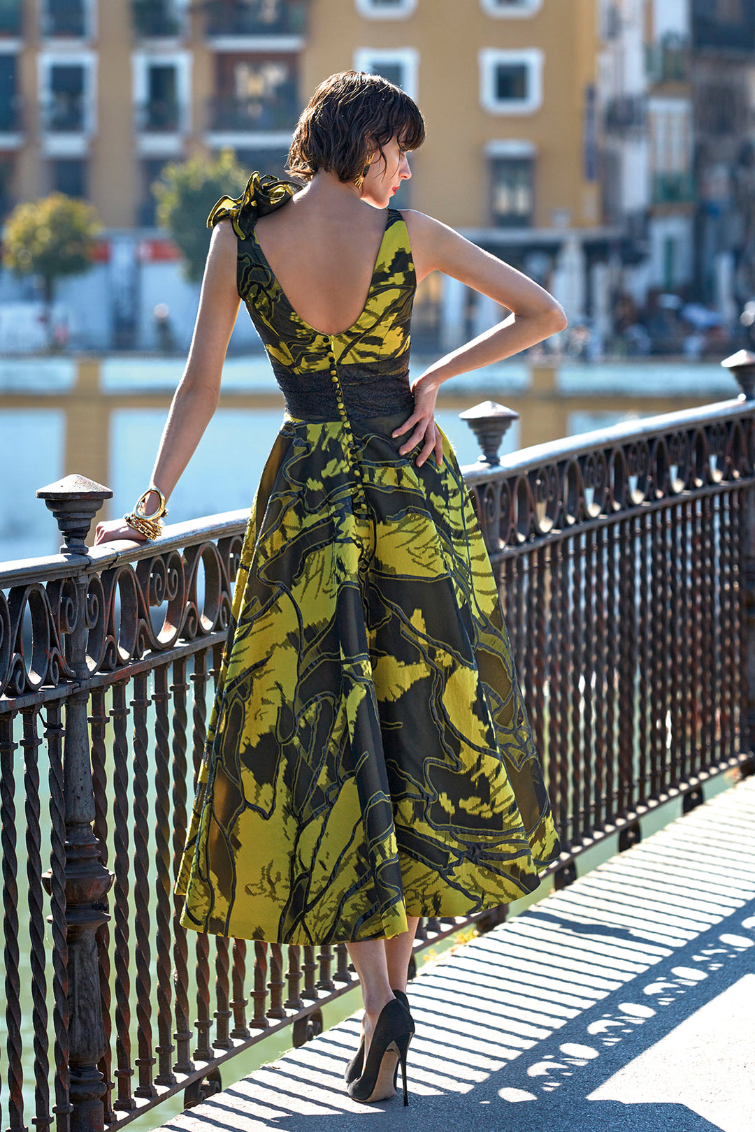 Ruffled Shoulder Printed Organza Dress Yellow / FR 44 Ruffled Shoulder Printed Organza Dress Yellow / FR 44