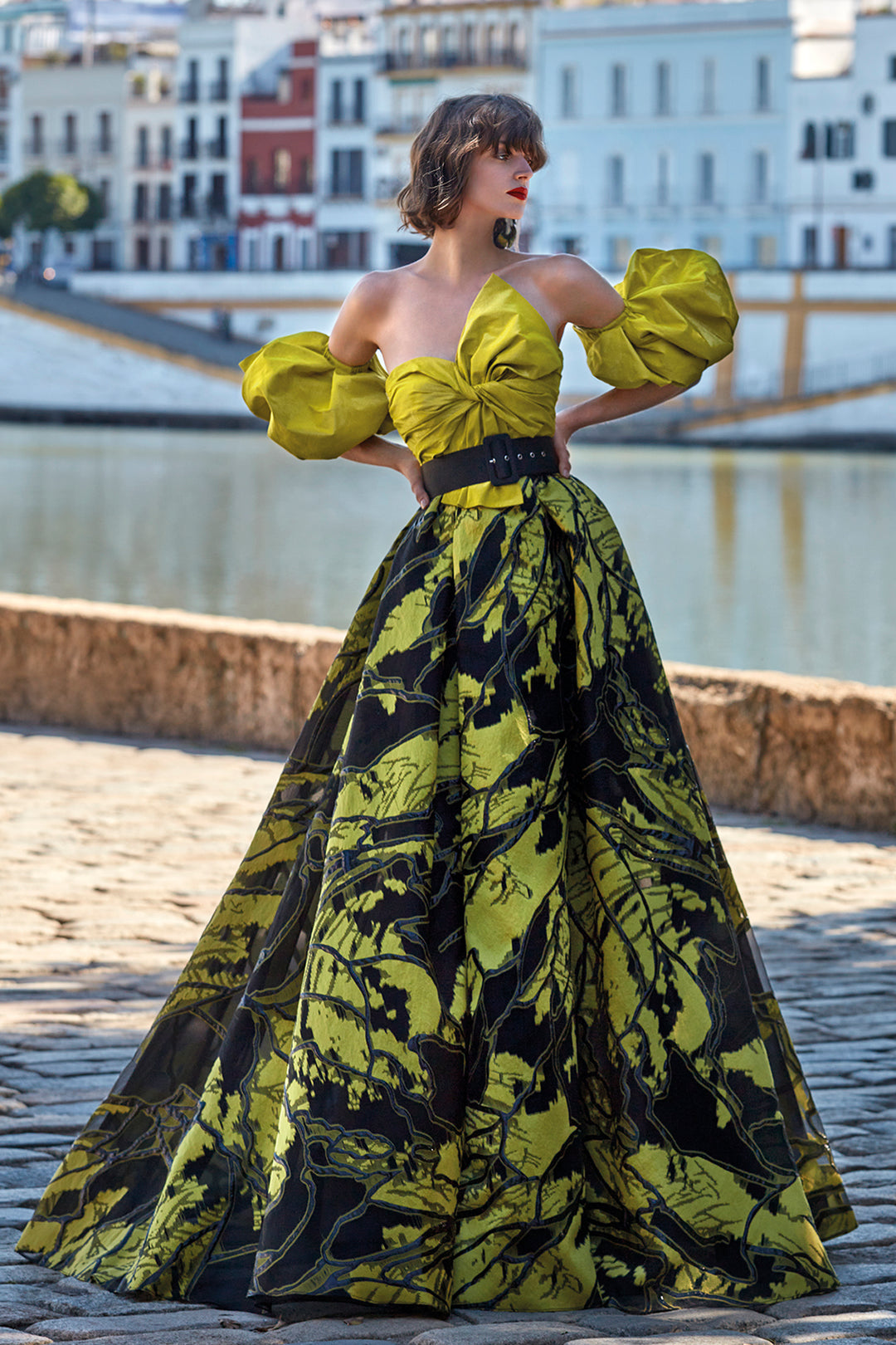 Puff Sleeves Top with Brocade Organza Skirt FR 42 / Yellow Puff Sleeves Top with Brocade Organza Skirt FR 42 / Yellow