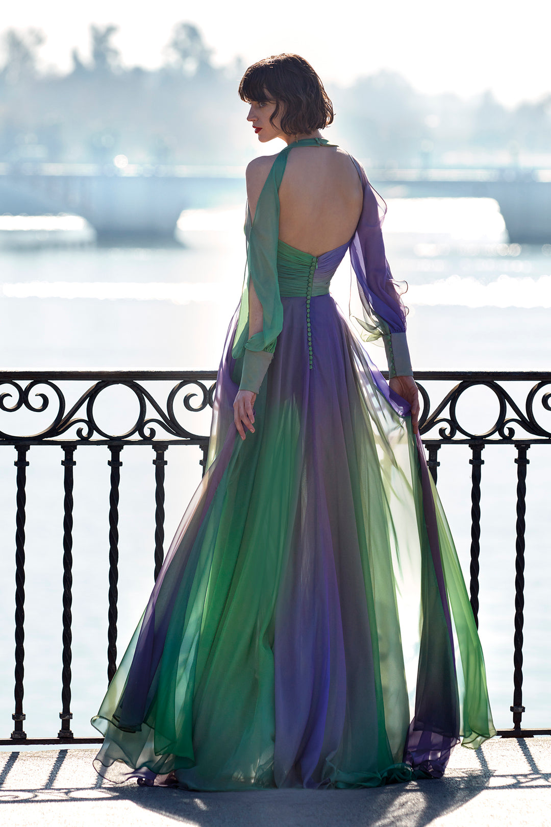 Chiffon Long-Sleeved Flared Dress – DESIGN