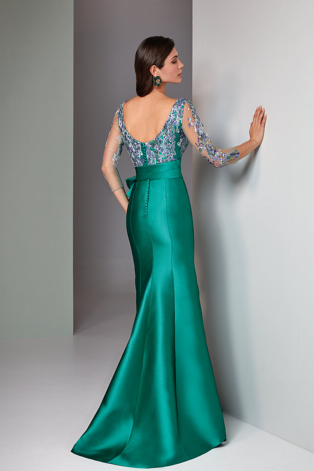 Pique Mermaid Dress with Jewel Neckline