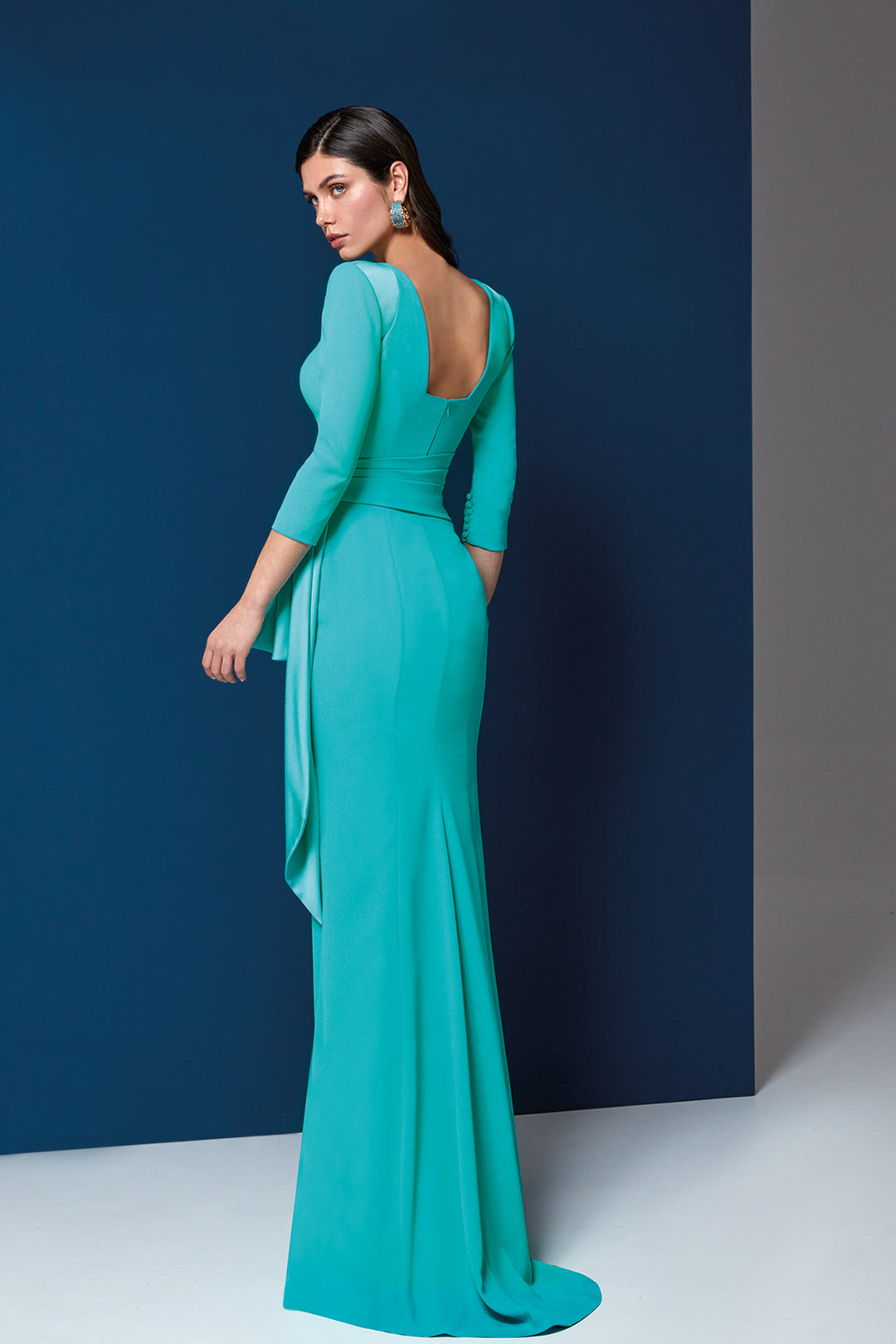 Crepe Mermaid Dress with Plunging Neckline