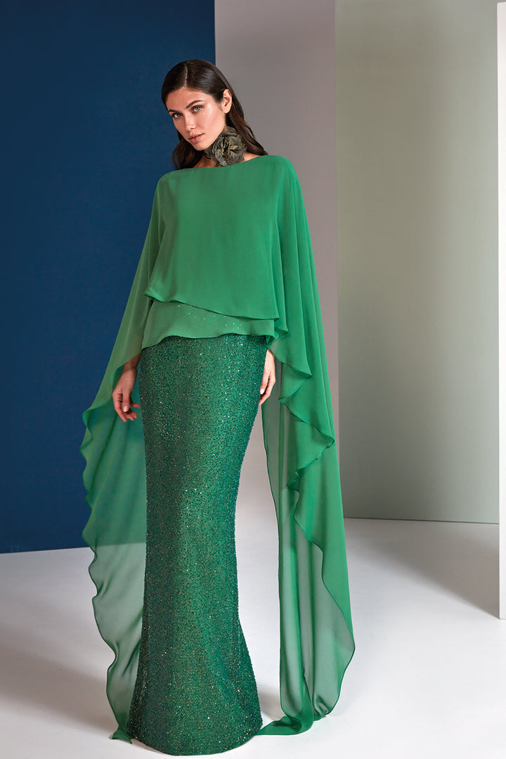 Chiffon Column Jewel Neckline