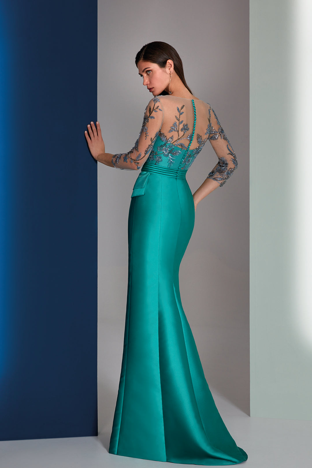 Mikado Mermaid Dress with Jewel Neckline